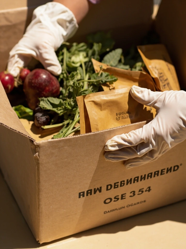 Hands packing a raw food bundle