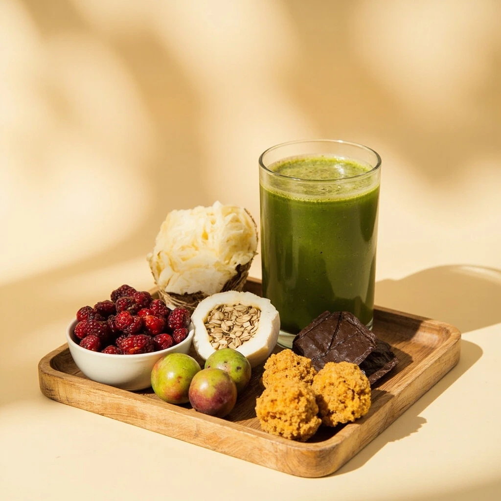 The Daily Energy raw bundle on a wooden tray
