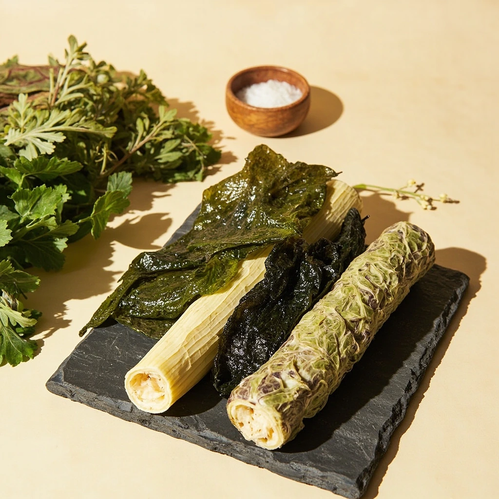 Slate board with dulse, kelp, and wakame sea vegetables